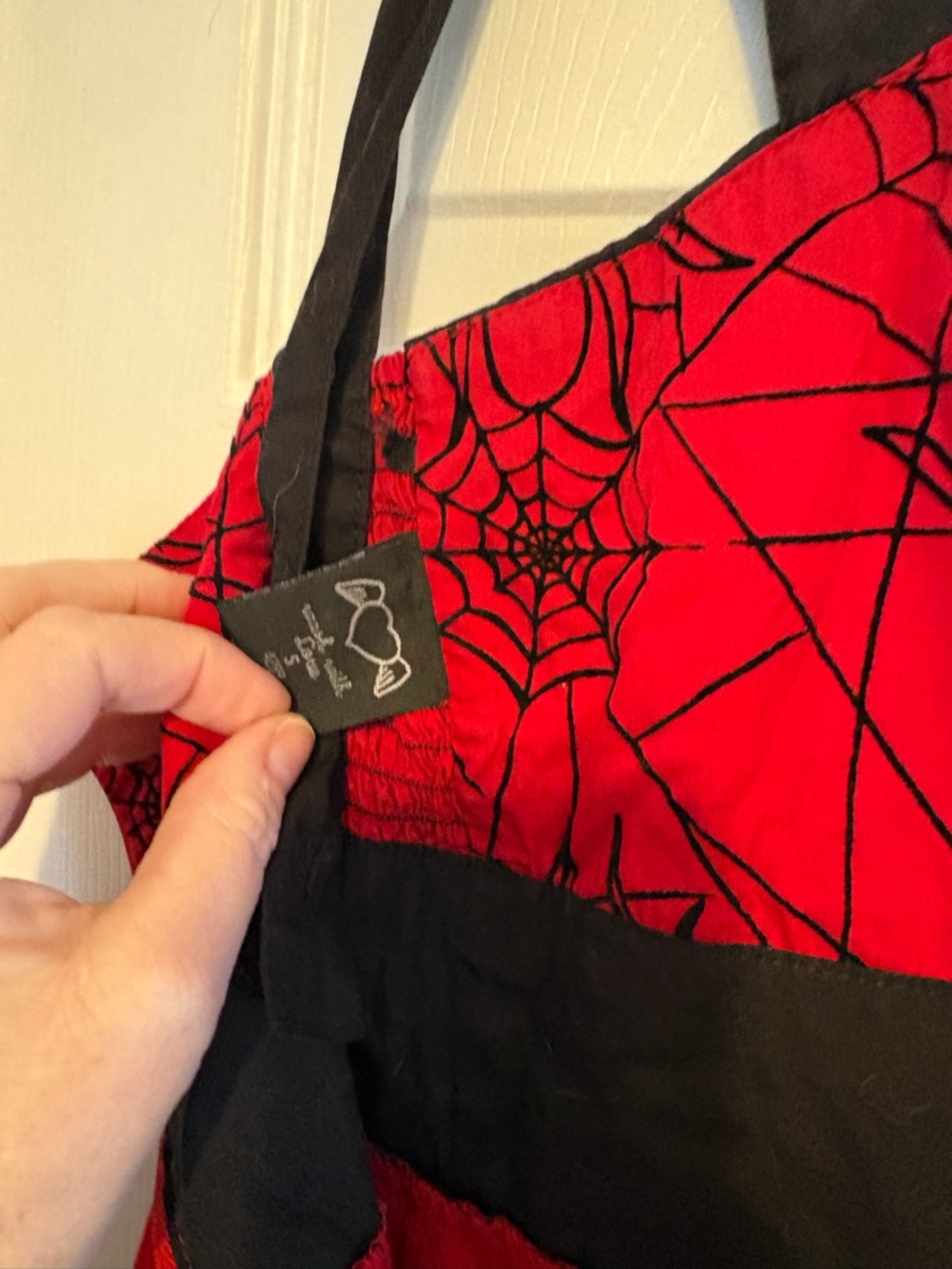 Hell Bunny Red and Black Spider Web Swing Dress - Picture 3 of 8